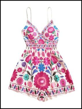 Sleeveless Floral Romper Loose Bohemian Tropical Jumpsuit